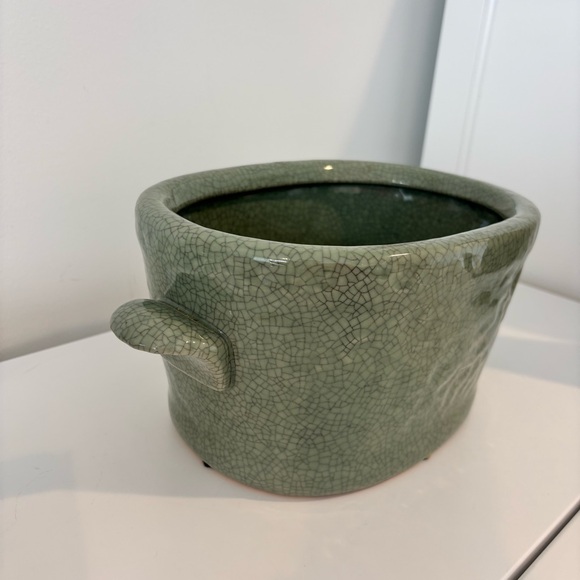 Vintage Chinese celadon crackle glaze porcelain planter oval shaped plant pot - Picture 3 of 11